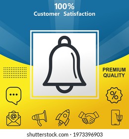 Bell vector glyph color icon. With yellow and blue background option