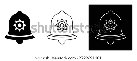 Bell vector graphic collection. Symbol of alert and notification. Police badge badge design element. Monochrome flat art style.