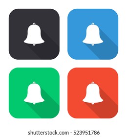 Bell vector icon - colored illustration (gray blue green red) with  long shadow