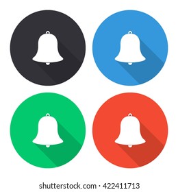 bell vector icon - colored(gray, blue, green, red) round buttons with long shadow