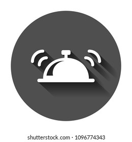 Bell vector icon in flat style. Alarm bell illustration with long shadow. Handbell sign concept.