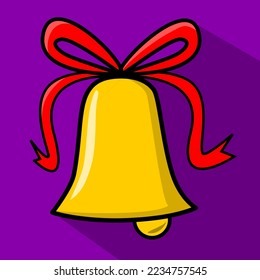 Bell vector icon isolated on purple background, vector illustration, shadow 