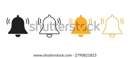 Bell vector icon set. Notification bell icon vector set for app alerts, social media reminders and system messages communication icons