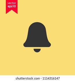 Bell vector icon. Toller icon. Campane vector sign. Yellow background. EPS 10 vector flat sign.