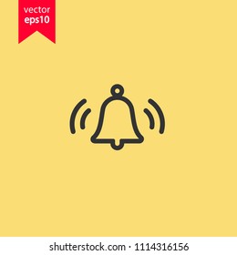 Bell vector icon. Toller icon. Campane vector sign. Yellow background. EPS 10 vector flat sign.