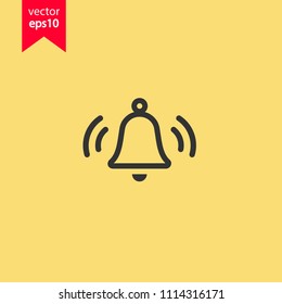 Bell vector icon. Toller icon. Campane vector sign. Yellow background. EPS 10 vector flat sign.