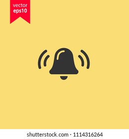 Bell vector icon. Toller icon. Campane vector sign. Yellow background. EPS 10 vector flat sign.