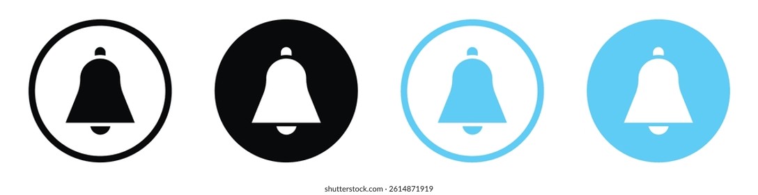 Bell vector icons in black and blue colors