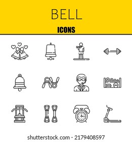 bell vector line icons set. wedding bells, notification bell and exercise Icons. Thin line design. Modern outline graphic elements, simple stroke symbols stock illustration