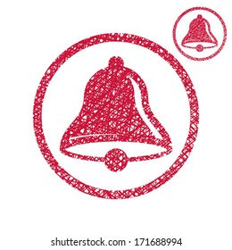 Bell vector simple single color icon isolated on white background with sketch lined hand drawn texture.