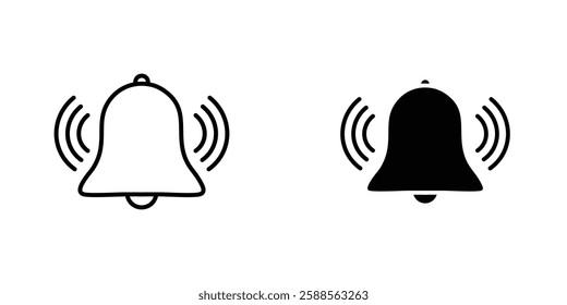 Bell vectors icons set in filled and strokes on white background