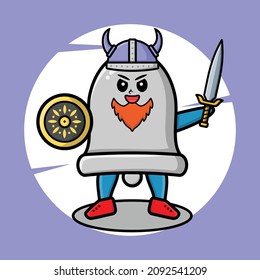 Bell viking pirate character cartoon with hat and holding sword and shield in cute style design for t-shirt, sticker, logo element, poster