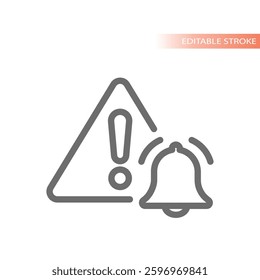 Bell and warning triangular line sign. Alertness, error and attention outline vector icon.