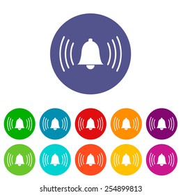 Bell web flat icon in different colors. Vector Illustration