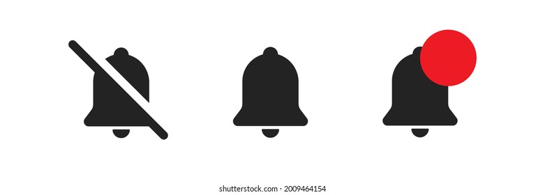 Bell web icon set. Bell alert symbol. Notification alarm, messege sign concept. Web logo, ui design, doorbell illustration in vector flat style.