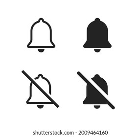 Bell web icon set. Bell alert symbol. Notification alarm, messege sign concept. Web logo, ui design, doorbell illustration in vector flat style.