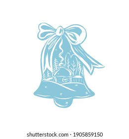 bell with winter landscape. vector drawing for Christmas card. New Year