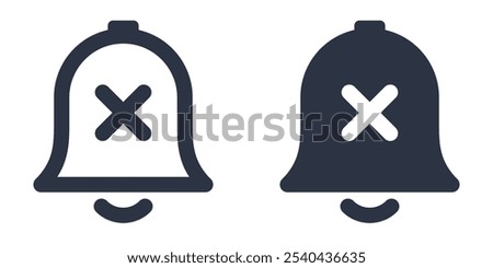 Bell with X Mark or Muted Notification simple icons set designed in filled, outline, line and stroke style