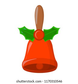 Bell XMas Isolated icon. Cartoon style. Vector Illustration for Christmas day.