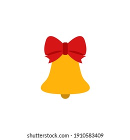Bell. Yellow bell with red bow isolated on white background. Flat design. Vector illustration