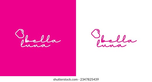 Bella Luna hand written logo with a symbol formed out of the letter B, a heart and a moon. Vector format, easy to change the color.