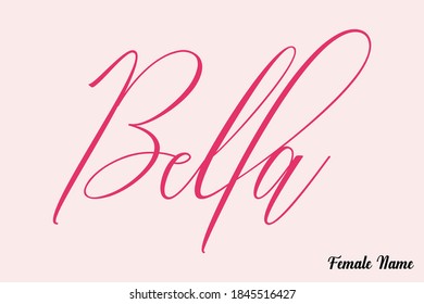 Bella-Female Name Calligraphy Cursive Dork Pink Color Text on Light Pink Background