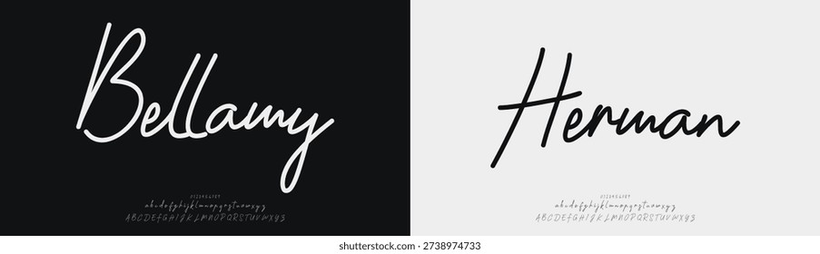 Bellamy Herman, Hand drawn vector alphabet. Modern monoline signature script font. Elegant Signature Font. Best Alphabet Beautiful Calligraphy Signature Font
