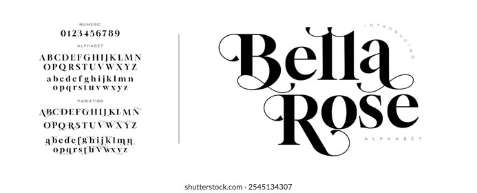 Bellarose typography beauty fashion elegante minimalista serif italic Fuentes decorativas de la boda vintage retro logos. Logotipo de alfabeto de fuente de lujo mínimo. Ilustración vectorial