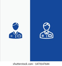 Bellboy, Bellhop, Doorman, Hotel, Service Line and Glyph Solid icon Blue banner