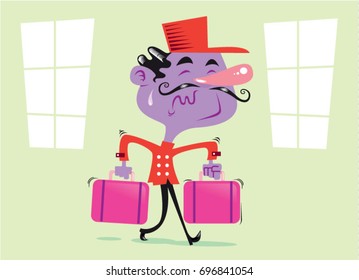 BELLBOY. CARRYING LUGGAGE. EFFORT.