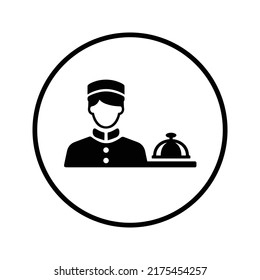 Bellboy, conserje, icono de recepción. Gráficos vectoriales negros.