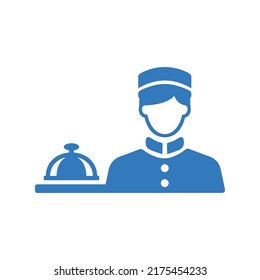 Bellboy, concierge, reception icon. Blue color design.