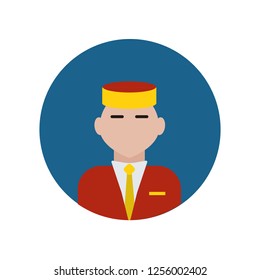 Bellboy flat icon isolated on blue background. Hotel service sign symbol in flat style. Professions elements Vector illustration for web and mobile design.