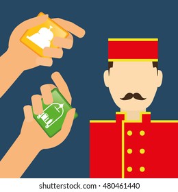 Bellboy and hotel apps. Service technology media and digital theme. Colorful design. Vector illustration