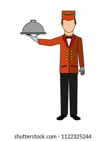 bellboy hotel worker with tray isolated icon