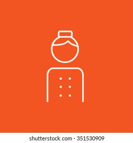 Icono de línea Bellboy para web, móvil e infografía. Icono blanco vector aislado en fondo rojo.