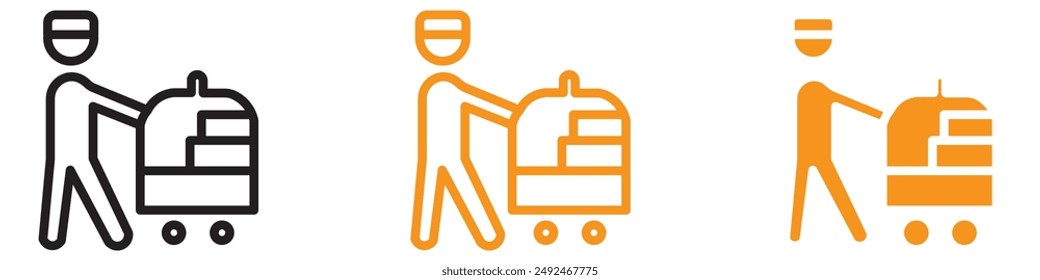 Bellboy with Luggage Cart Icon for Hotel Services