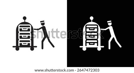 Bellboy with luggage cart icon Isolated flat vector in outline