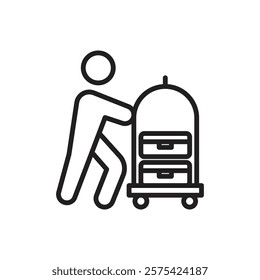Bellboy with luggage cart icon Simple thin outline