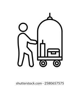 Bellboy with luggage cart icon Vector logo set flat