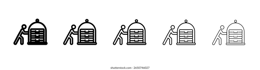 Bellboy with luggage cart icon vector outline symbol or illustration