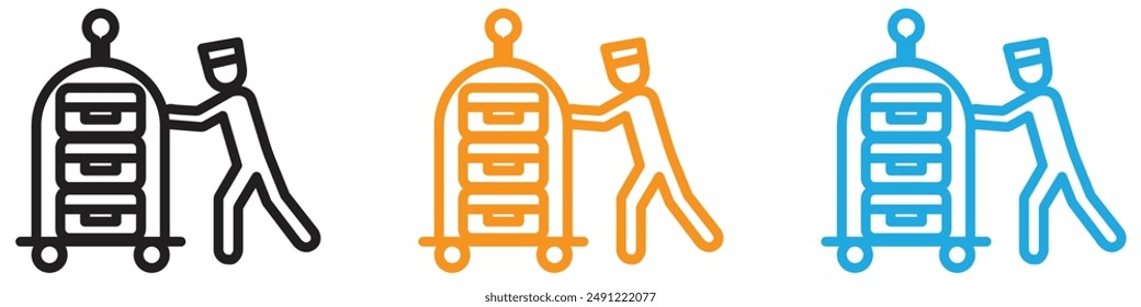 Bellboy mit Gepäck Warenkorb Vektorgrafik Logo Set Kollektion für Web App ui