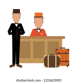 Bellboy with luggage at reception