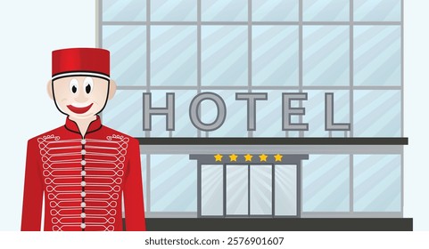 Bellboy receptionist in hotel. vector