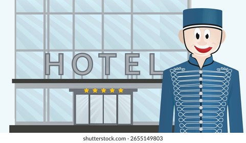 Bellboy receptionist in hotel. vector	