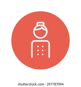 Ícone de linha fina Bellboy para web e design plano minimalista móvel. Ícone branco vetorial dentro do círculo vermelho