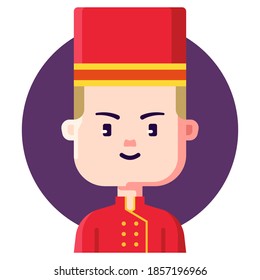 Bellboy waiting for a guest in the hotel. Avatar job and profession. Pixel perfect vector icon graphic.