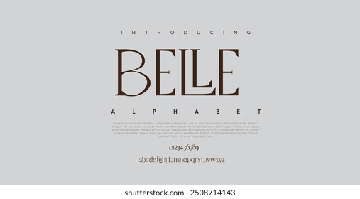 Belle Elegant Font Uppercase Lowercase and Number. Classic Lettering Minimal Fashion Designs. Typography modern Serif fonts regular decorative vintage concept.