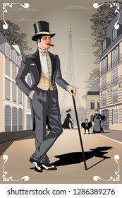 Belle Epoque poster from Paris. Handmade drawing vector illustration. All objects are grouped and divided into layers.