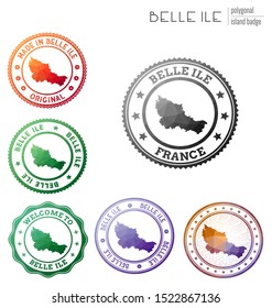Belle Ile badge. Colorful polygonal island symbol. Multicolored geometric Belle Ile logos set. Vector illustration.